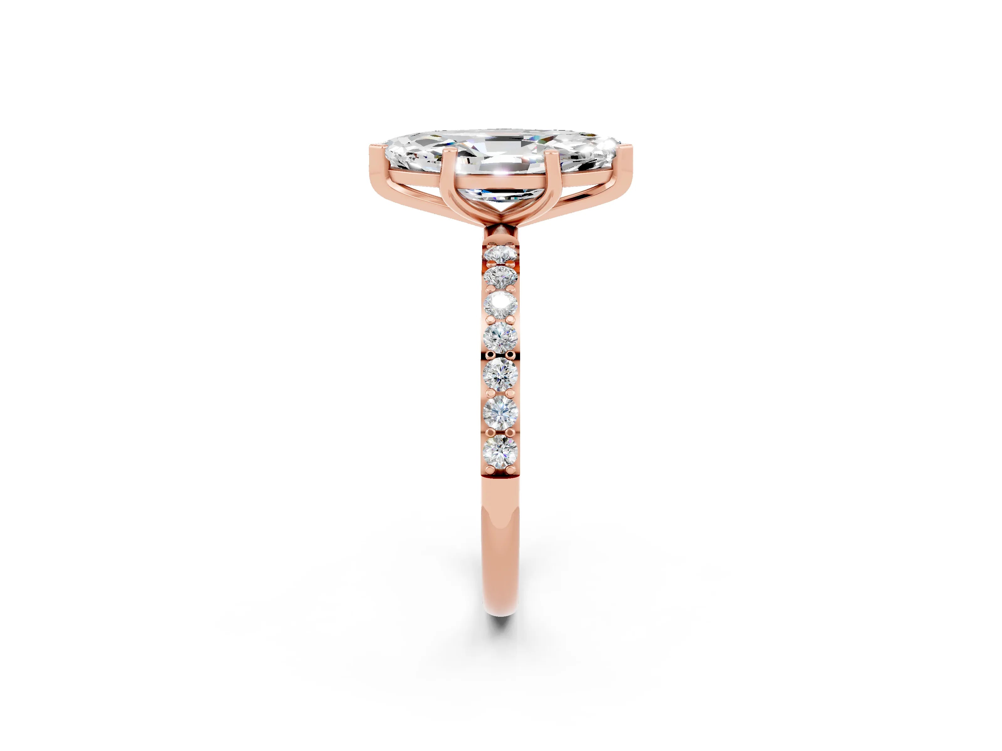 Rose gold Marquise Cut Diamond Pavé Band with Six-Prong Setting_2