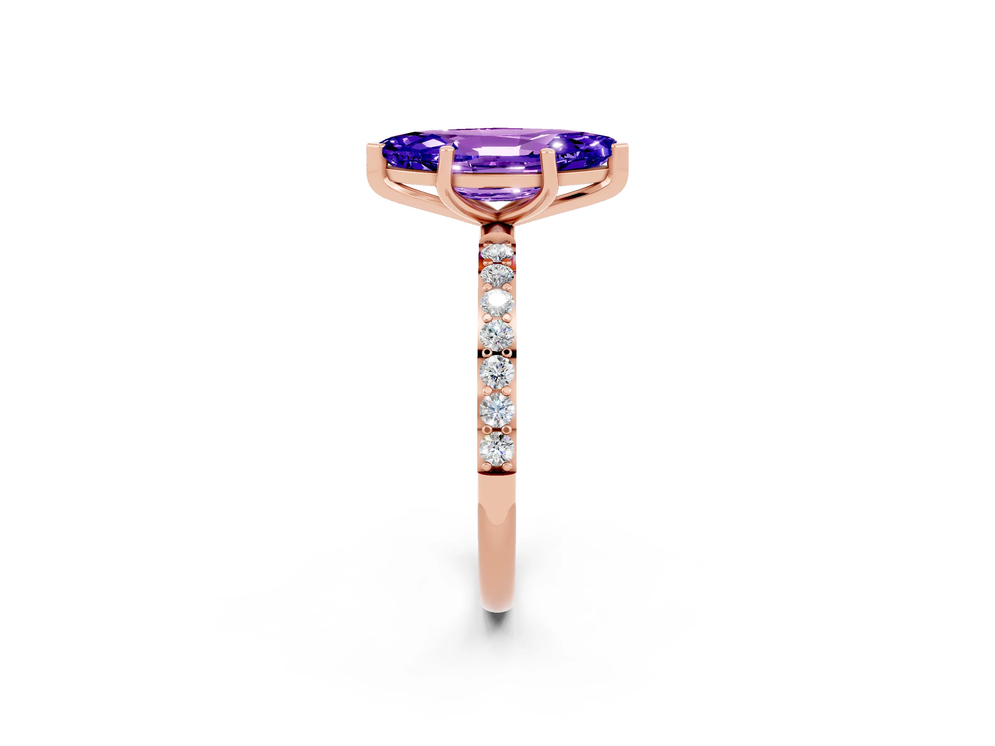 Rose gold Marquise Cut Diamond Pavé Band with Six-Prong Setting_2