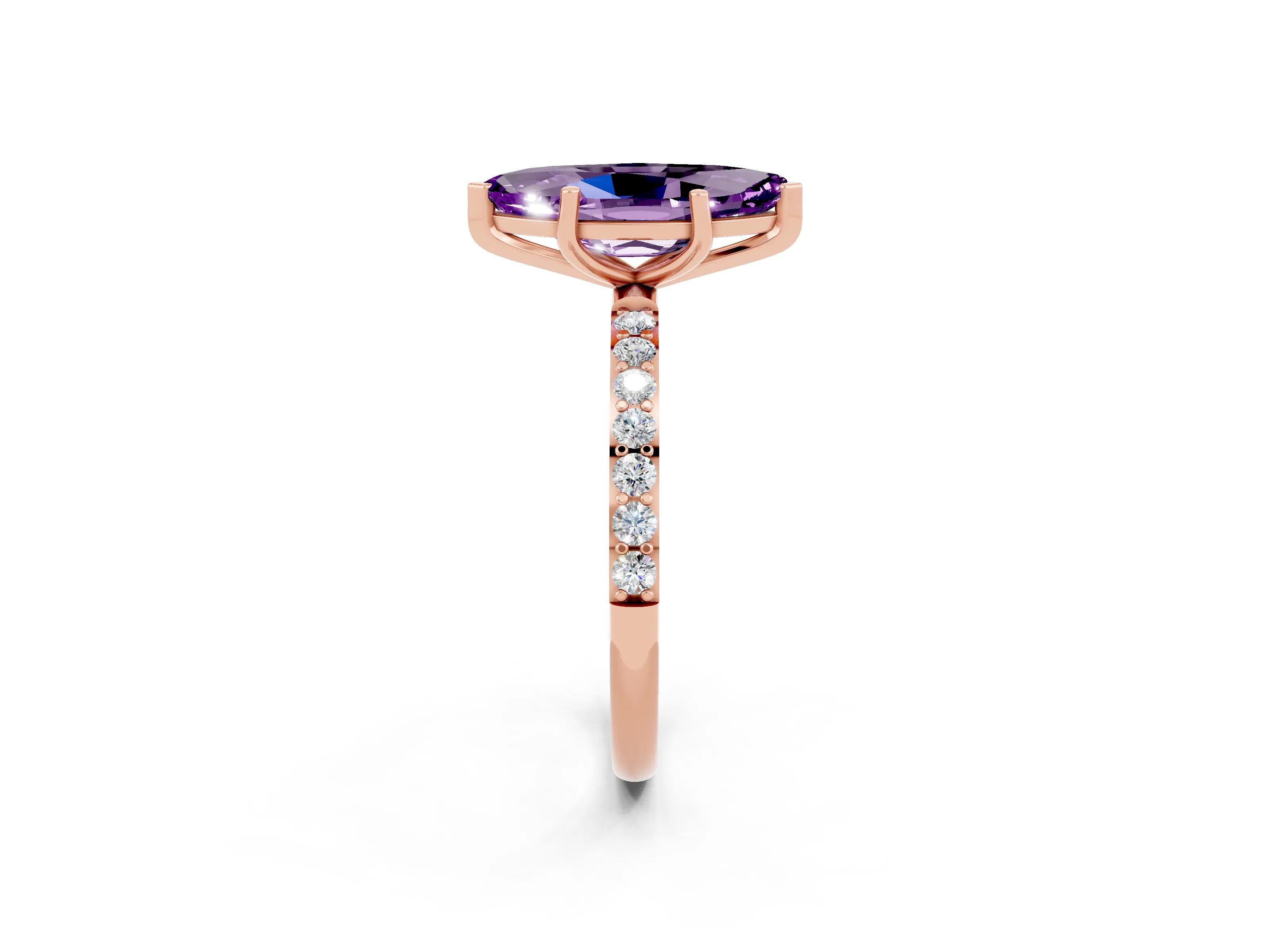 Rose gold Marquise Cut Diamond Pavé Band with Six-Prong Setting_2