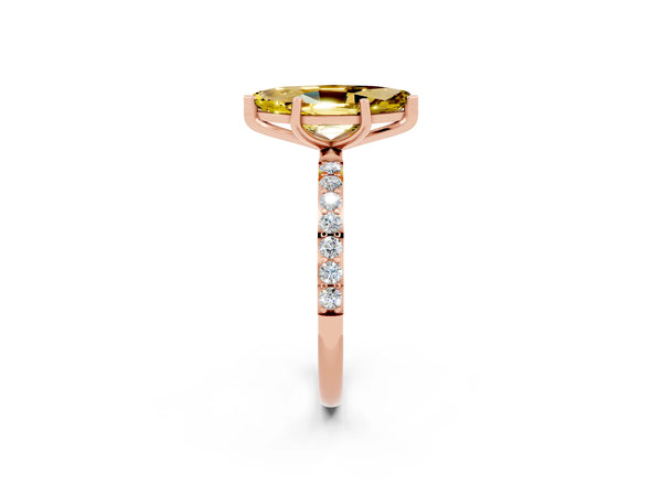Rose gold Marquise Cut Yellow Sapphire Solitaire Ring with Round Pavé Shoulders and Prong Setting