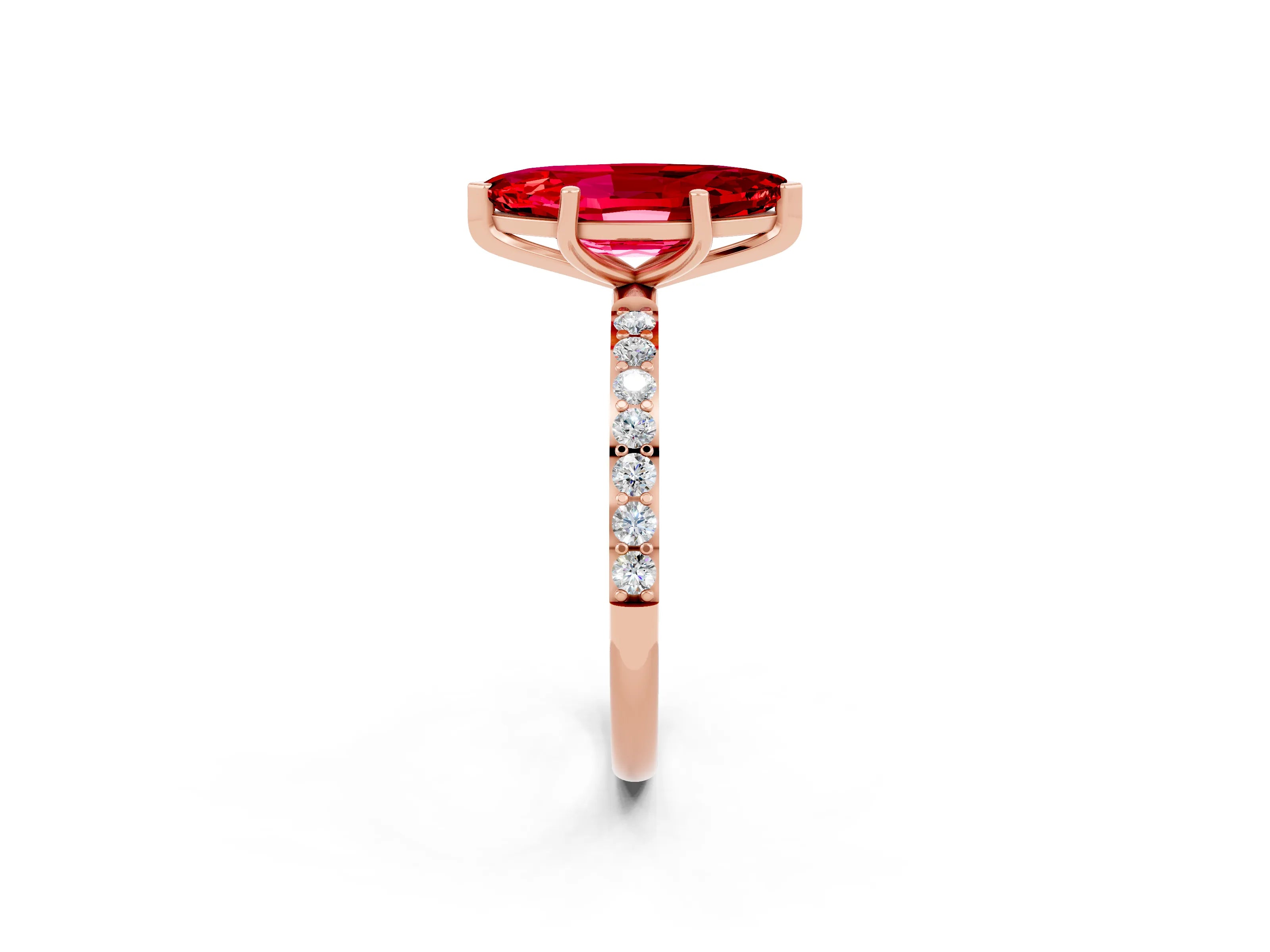 Rose gold Marquise Cut Diamond Pavé Band with Six-Prong Setting_2