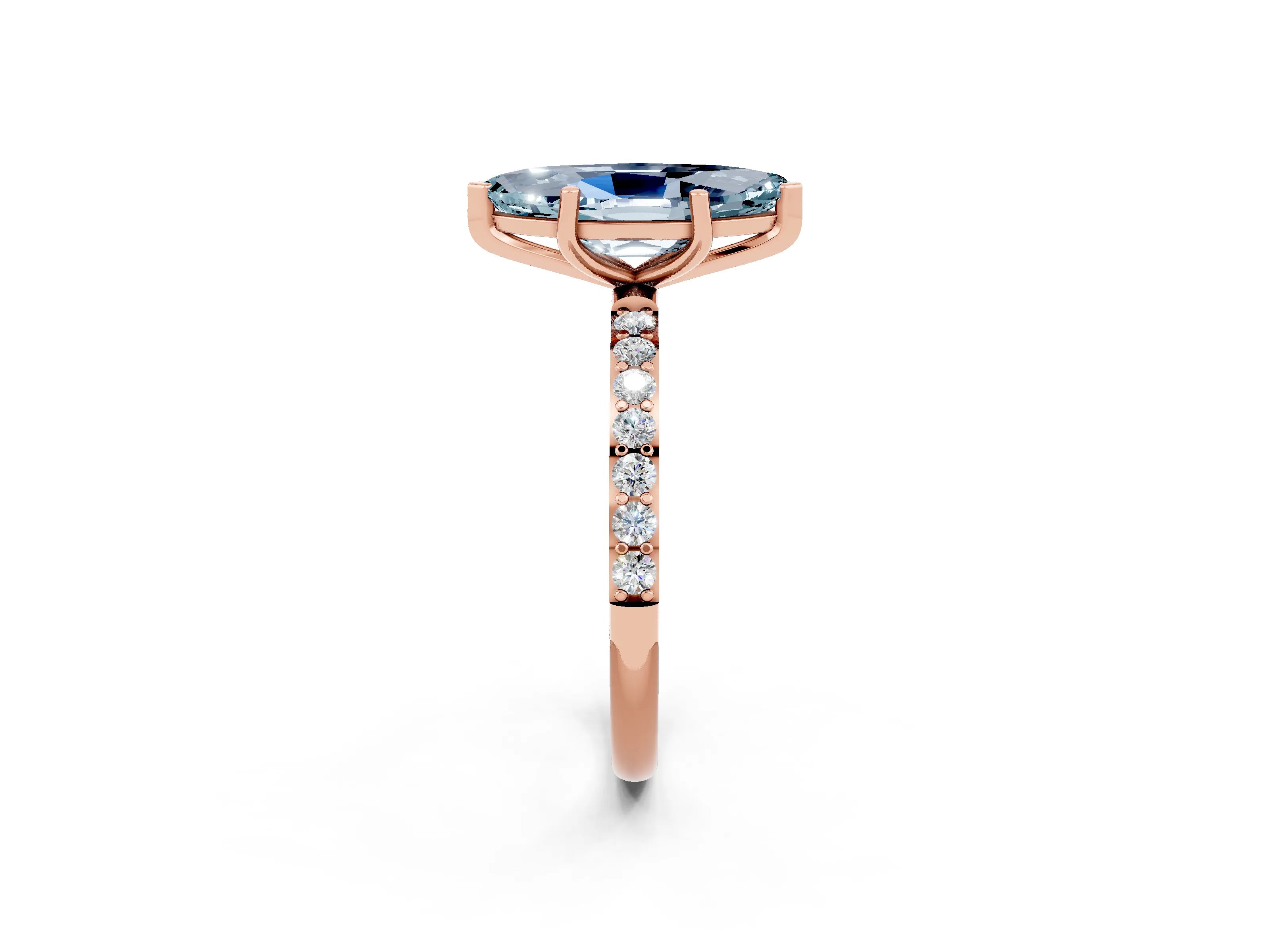 Rose gold Marquise Cut Diamond Pavé Band with Six-Prong Setting_2