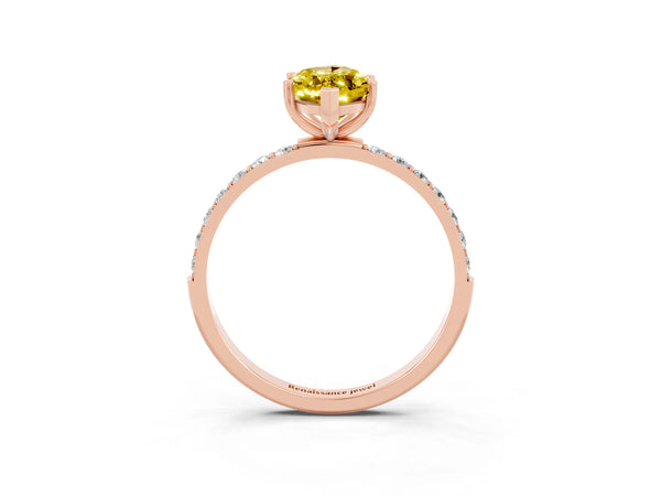 Rose gold Marquise Cut Yellow Sapphire Solitaire Ring with Round Pavé Shoulders and Prong Setting