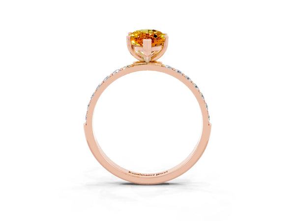 Rose gold Marquise Cut Citrine Solitaire Ring with Round Pavé Shoulders and Prong Setting