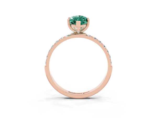 Rose gold Marquise Cut Green Sapphire Solitaire Ring with Round Pavé Shoulders and Prong Setting