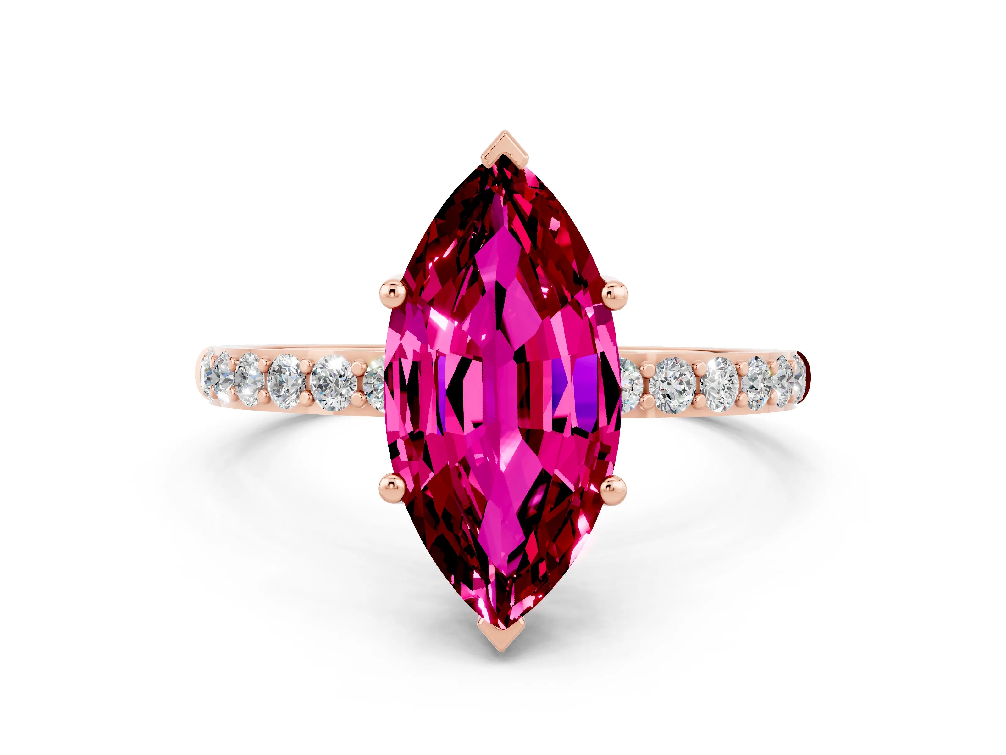 Rose gold Marquise Cut Diamond Pavé Band with Six-Prong Setting