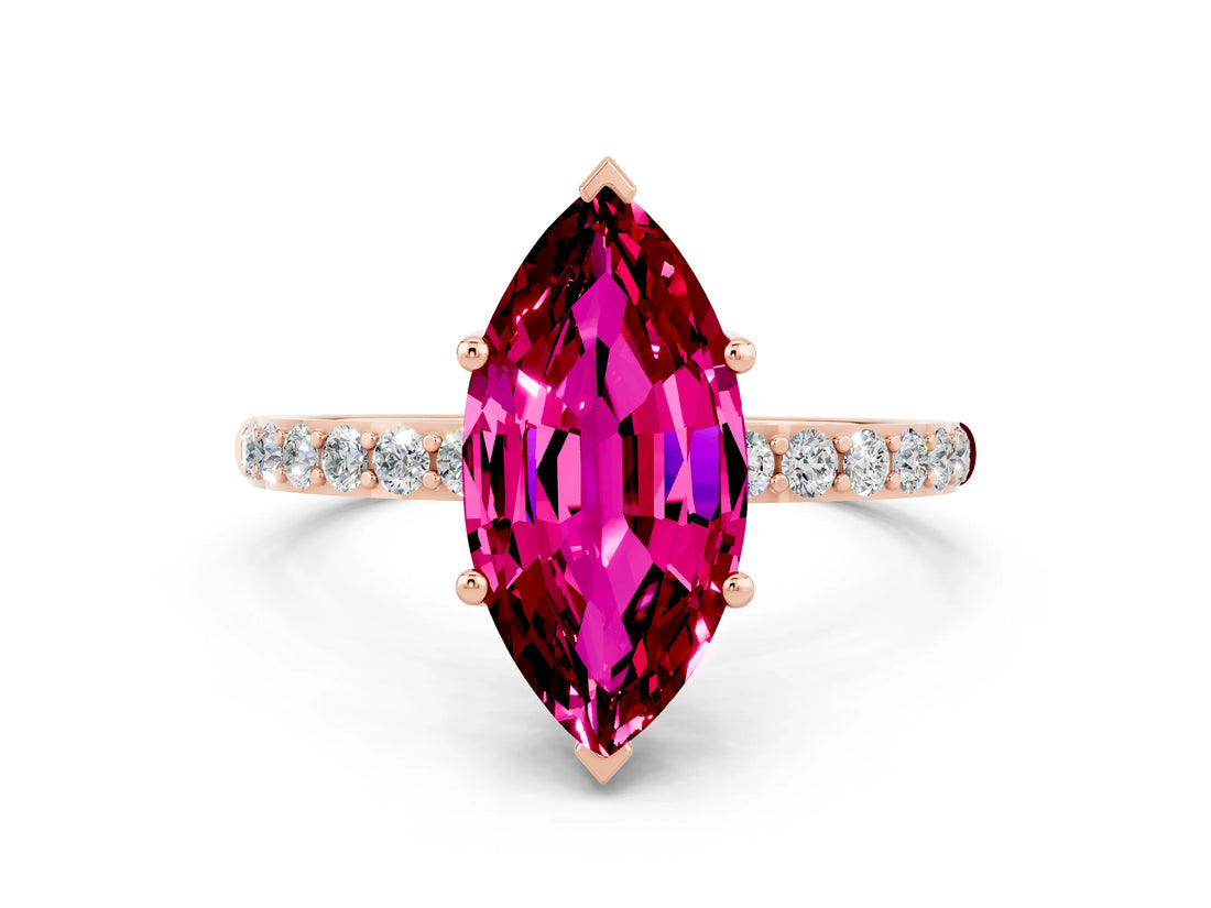 Rose gold Marquise Cut Diamond Pavé Band with Six-Prong Setting