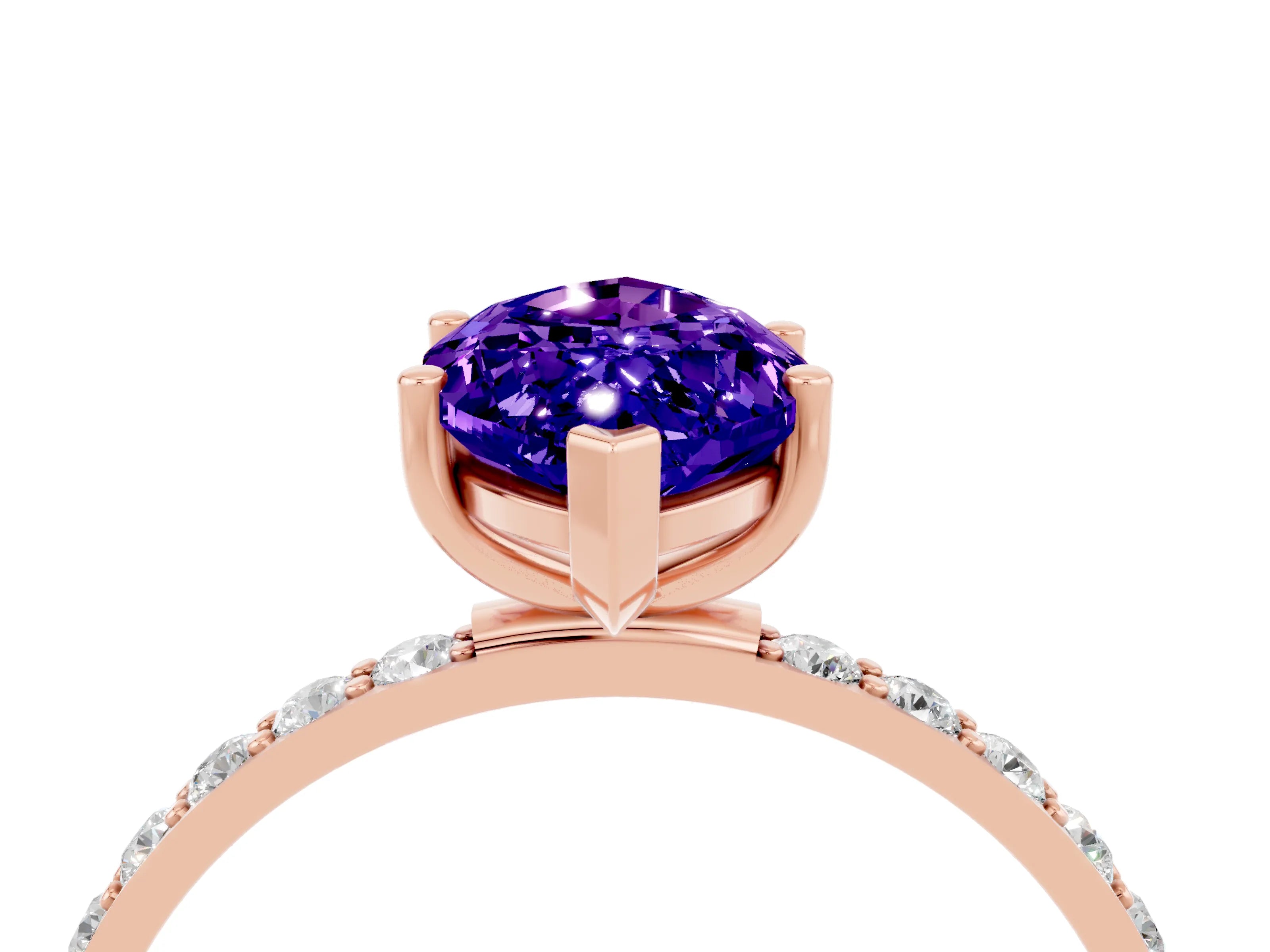 Rose gold Marquise Cut Diamond Pavé Band with Six-Prong Setting_4
