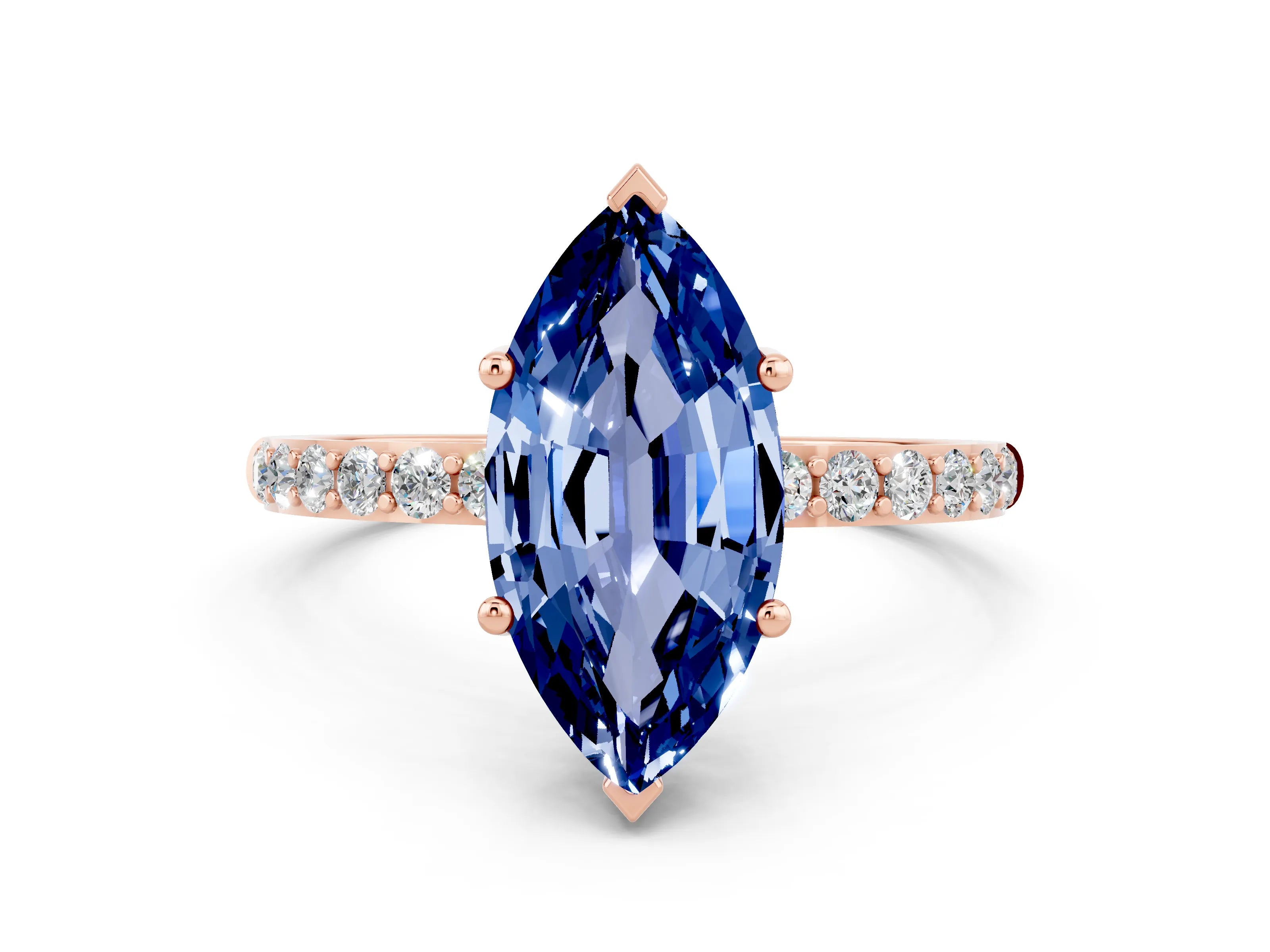Rose gold Marquise Cut Diamond Pavé Band with Six-Prong Setting