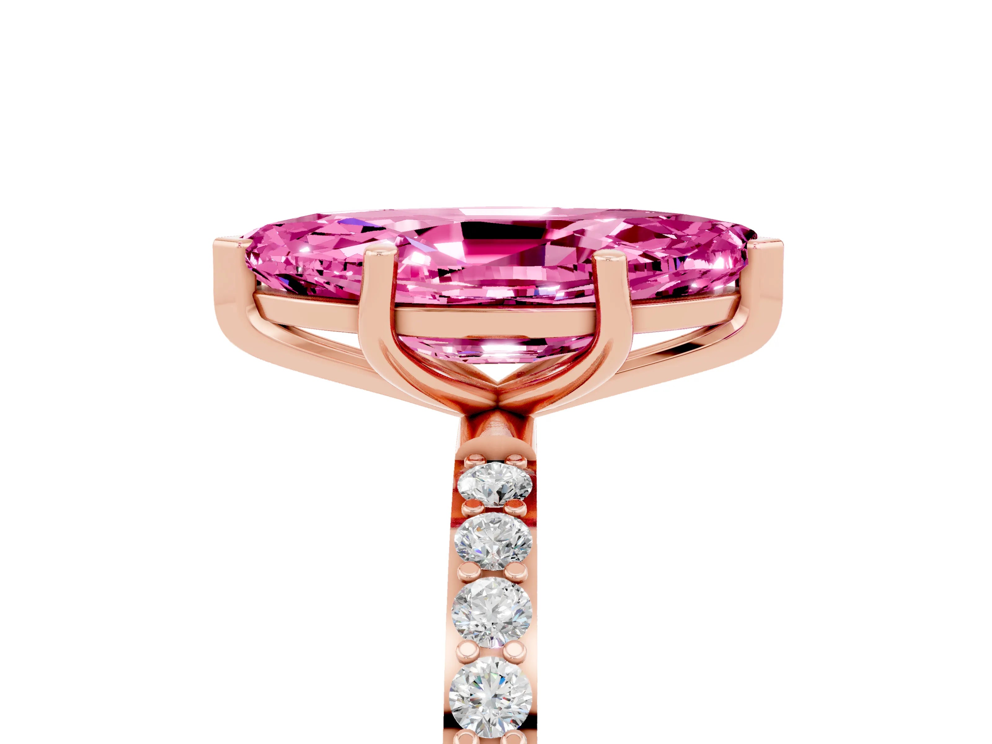 Rose gold Marquise Cut Diamond Pavé Band with Six-Prong Setting_5