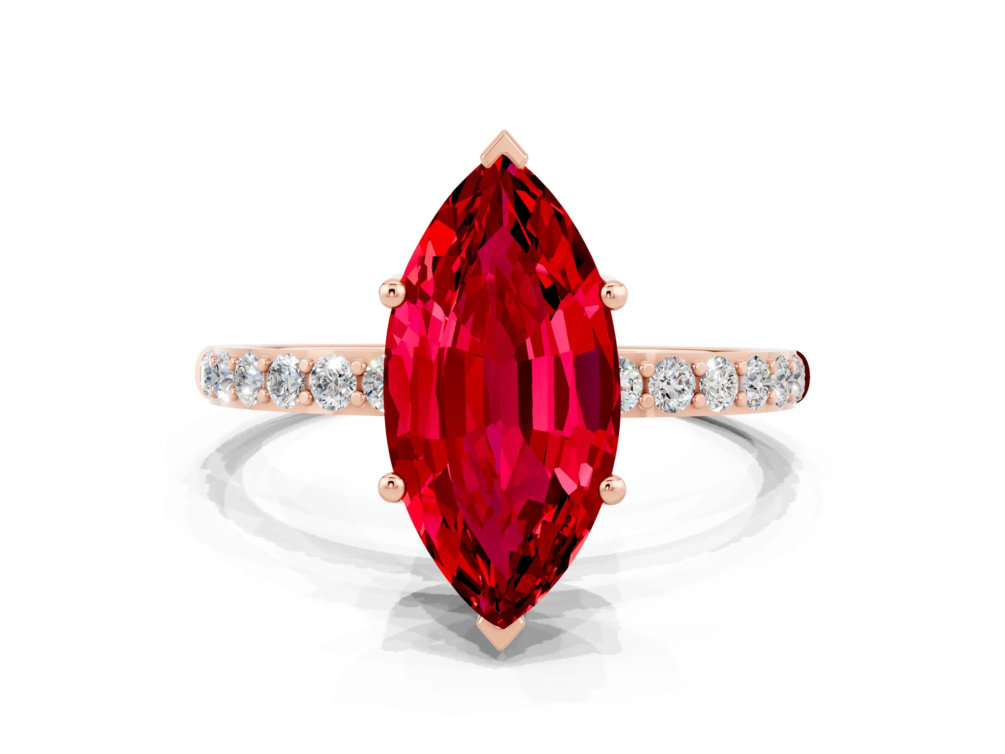 Rose gold Marquise Cut Diamond Pavé Band with Six-Prong Setting
