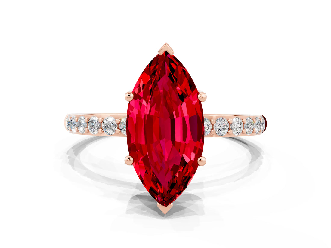 Rose gold Marquise Cut Diamond Pavé Band with Six-Prong Setting
