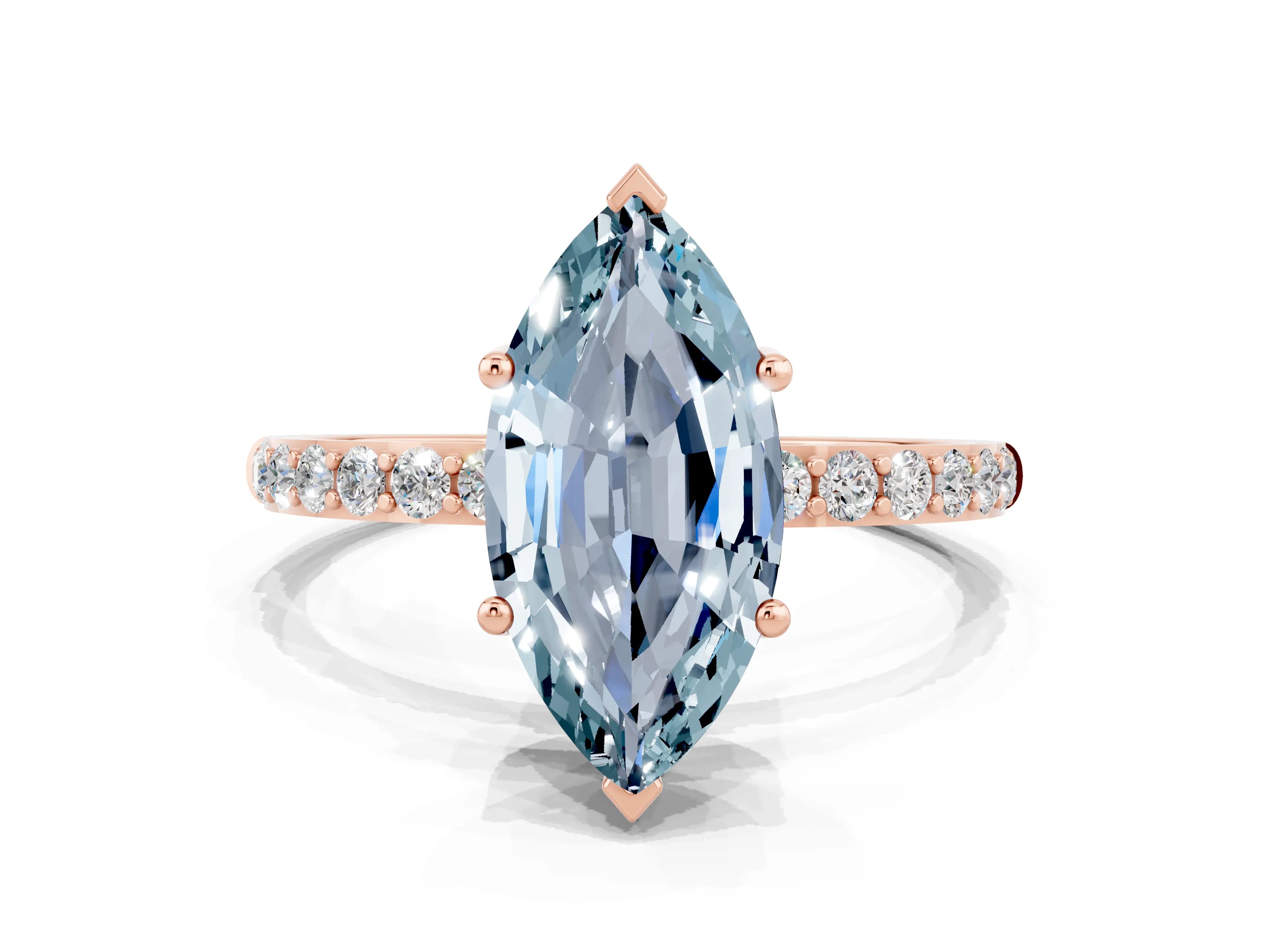 Rose gold Marquise Cut Diamond Pavé Band with Six-Prong Setting