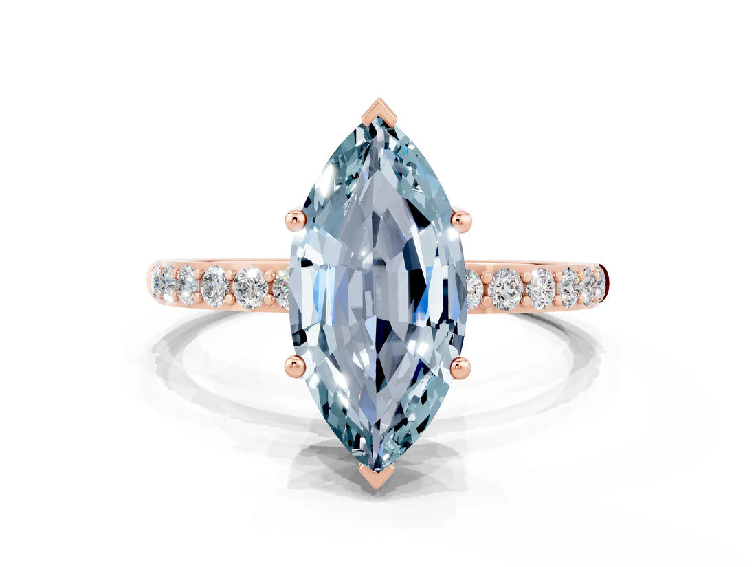 Rose gold Marquise Cut Diamond Pavé Band with Six-Prong Setting