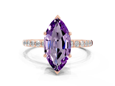 Rose gold Marquise Cut Diamond Pavé Band with Six-Prong Setting