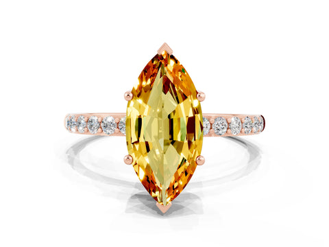 Rose gold Marquise Cut Diamond Pavé Band with Six-Prong Setting