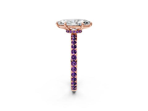 Rose gold Marquise Cut Diamond Pavé Engagement Ring with Round with Amethyst side stone Accents and Prong Setting_2