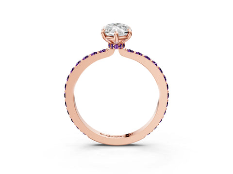 Rose gold Marquise Cut Diamond Pavé Engagement Ring with Round with Amethyst side stone Accents and Prong Setting_3