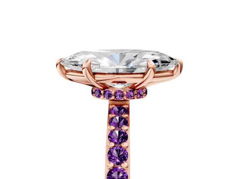 Rose gold Marquise Cut Diamond Pavé Engagement Ring with Round with Amethyst side stone Accents and Prong Setting_5