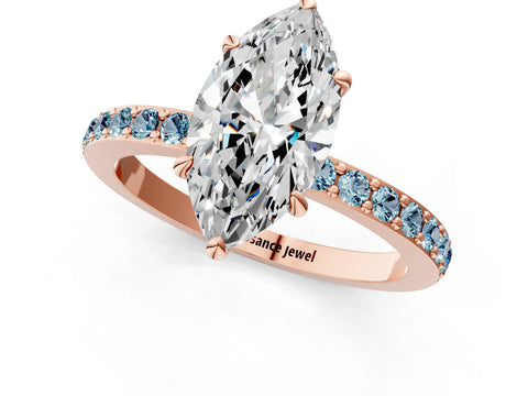 Rose gold Marquise Cut Diamond Pavé Engagement Ring with Round with Aquamarine side stone Accents and Prong Setting_1