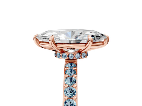 Rose gold Marquise Cut Diamond Pavé Engagement Ring with Round with Aquamarine side stone Accents and Prong Setting_5