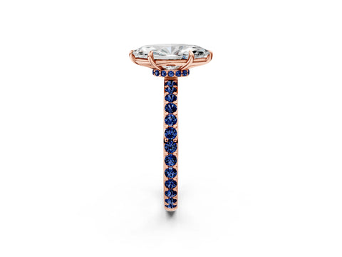 Rose gold Marquise Cut Diamond Pavé Engagement Ring with Round with Blue Sapphire side stone Accents and Prong Setting_2