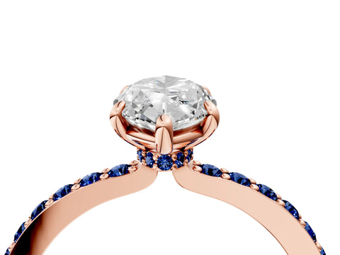Rose gold Marquise Cut Diamond Pavé Engagement Ring with Round with Blue Sapphire side stone Accents and Prong Setting_4