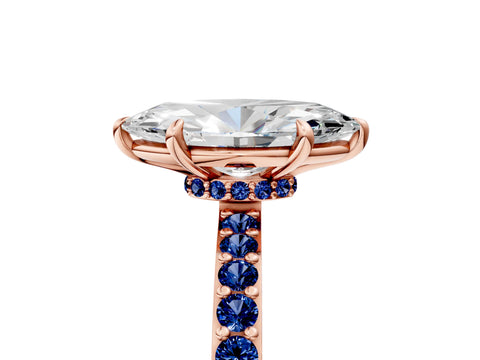 Rose gold Marquise Cut Diamond Pavé Engagement Ring with Round with Blue Sapphire side stone Accents and Prong Setting_5