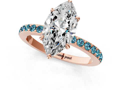 Rose gold Marquise Cut Diamond Pavé Engagement Ring with Round with Blue Topaz side stone Accents and Prong Setting_1