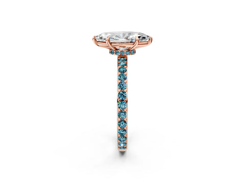 Rose gold Marquise Cut Diamond Pavé Engagement Ring with Round with Blue Topaz side stone Accents and Prong Setting_2