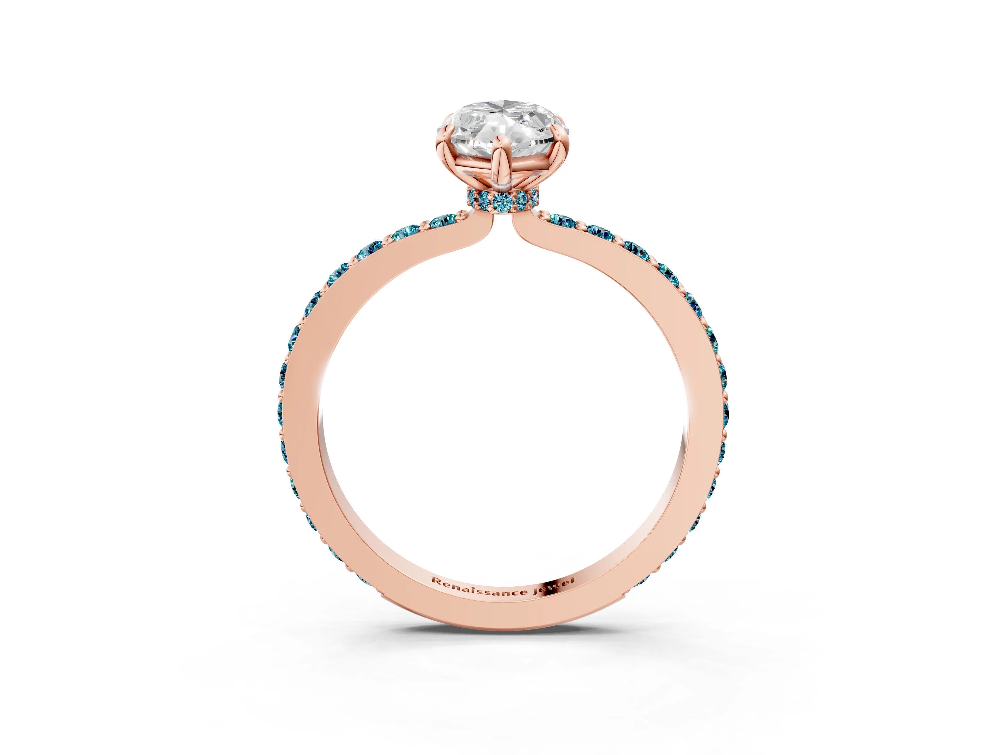 Rose gold Marquise Cut Diamond Pavé Engagement Ring with Round with Blue Topaz side stone Accents and Prong Setting_3