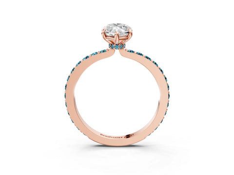 Rose gold Marquise Cut Diamond Pavé Engagement Ring with Round with Blue Topaz side stone Accents and Prong Setting_3