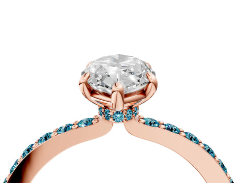 Rose gold Marquise Cut Diamond Pavé Engagement Ring with Round with Blue Topaz side stone Accents and Prong Setting_4