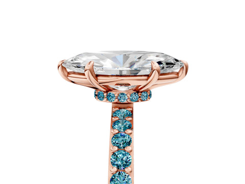 Rose gold Marquise Cut Diamond Pavé Engagement Ring with Round with Blue Topaz side stone Accents and Prong Setting_5