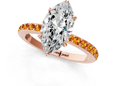 Rose gold Marquise Cut Diamond Pavé Engagement Ring with Round with Citrine side stone Accents and Prong Setting_1