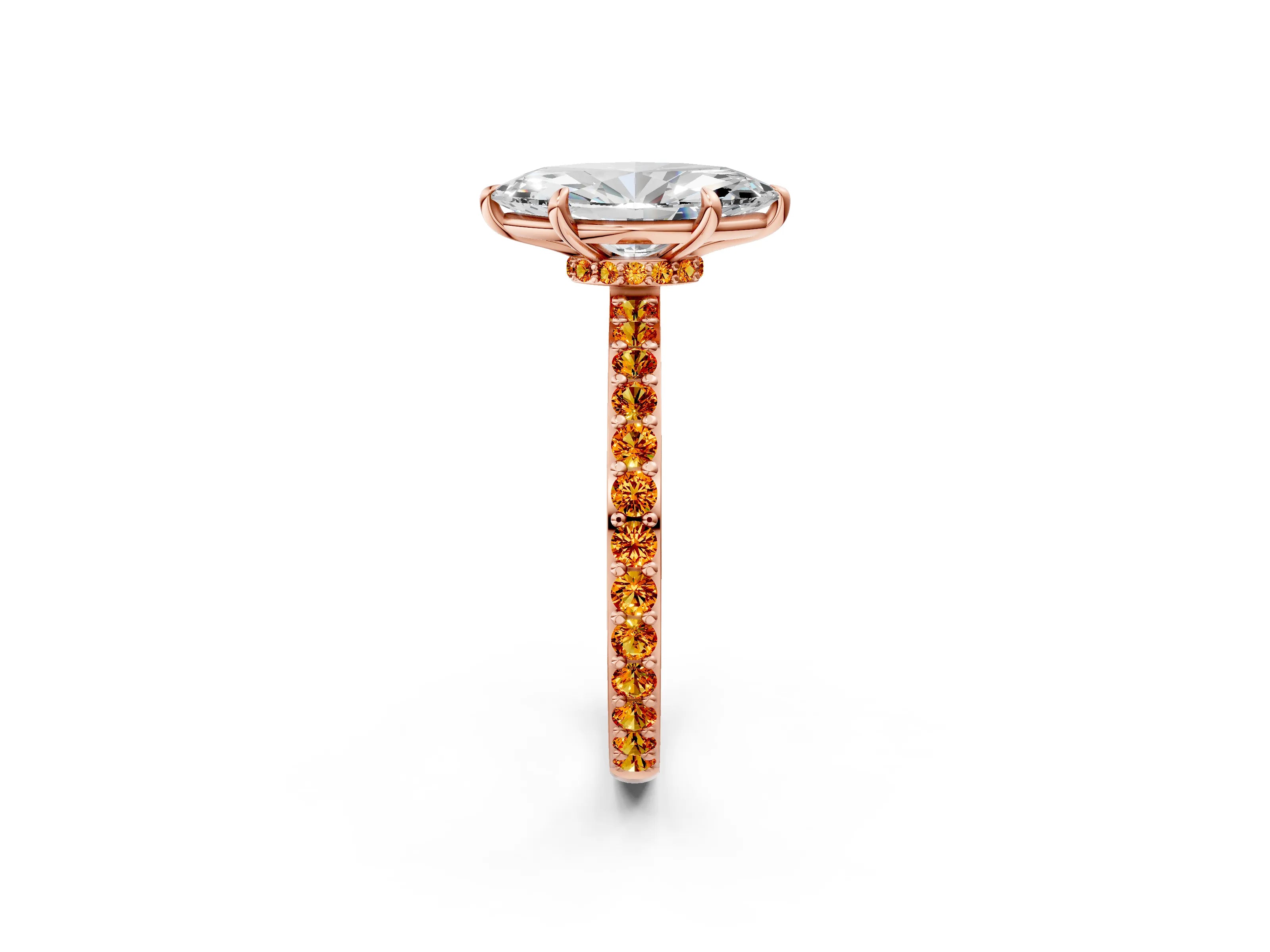 Rose gold Marquise Cut Diamond Pavé Engagement Ring with Round with Citrine side stone Accents and Prong Setting_2