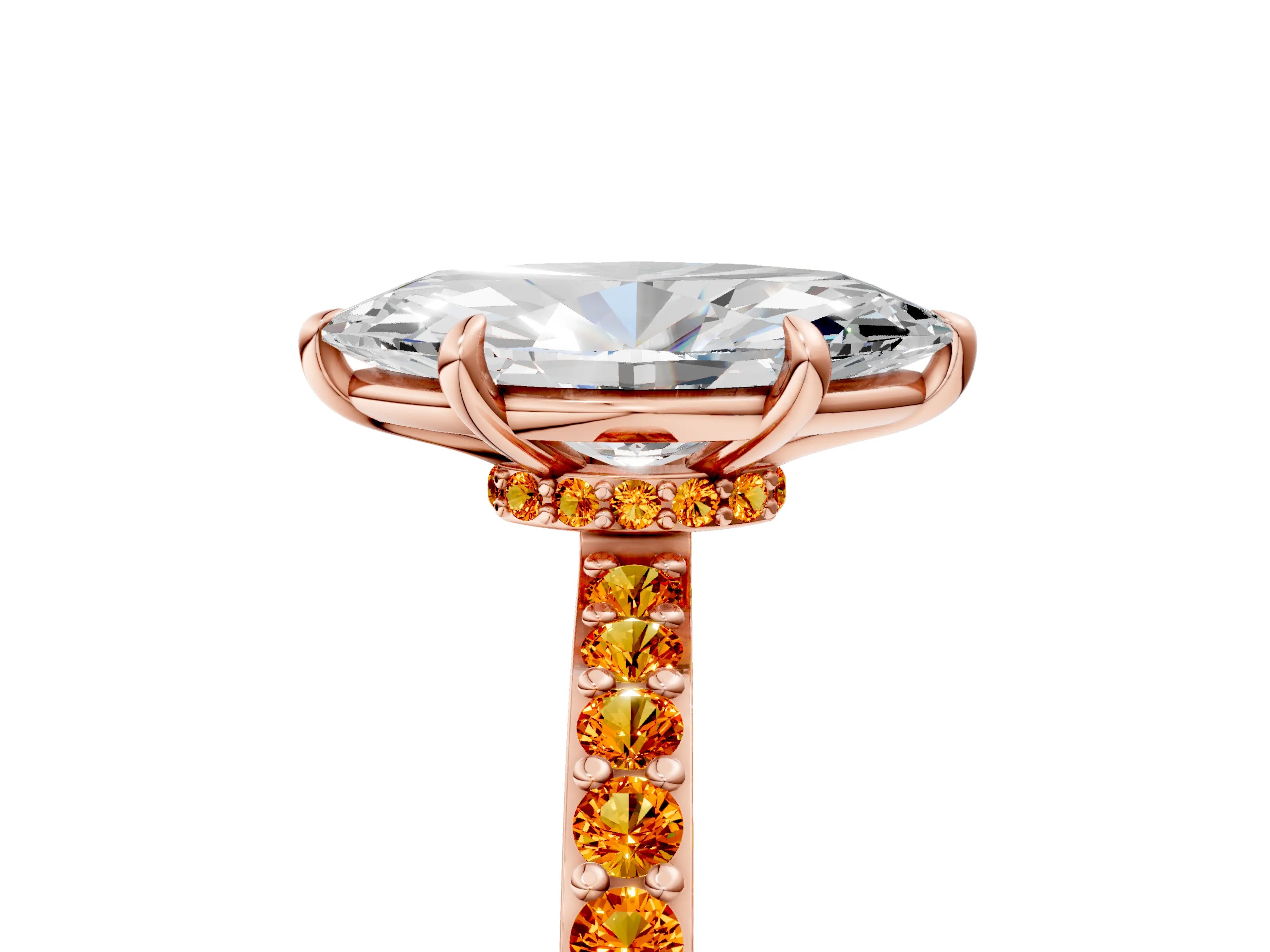 Rose gold Marquise Cut Diamond Pavé Engagement Ring with Round with Citrine side stone Accents and Prong Setting_5