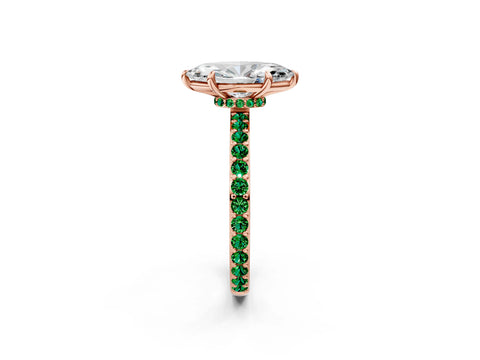 Rose gold Marquise Cut Diamond Pavé Engagement Ring with Round with Emerald side stone Accents and Prong Setting_2