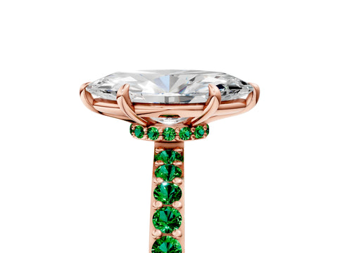 Rose gold Marquise Cut Diamond Pavé Engagement Ring with Round with Emerald side stone Accents and Prong Setting_5