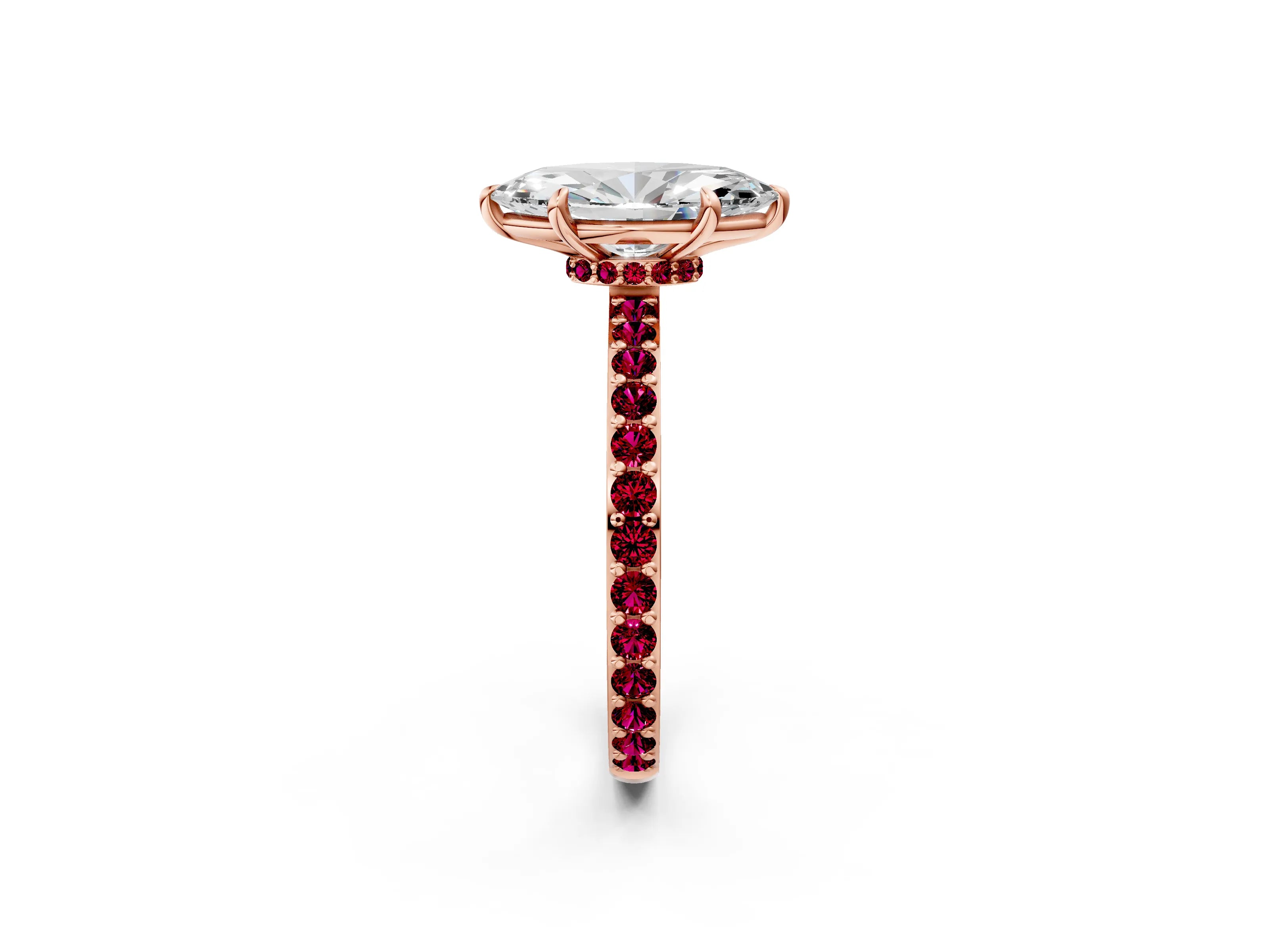 Rose gold Marquise Cut Diamond Pavé Engagement Ring with Round with Garnet side stone Accents and Prong Setting_2