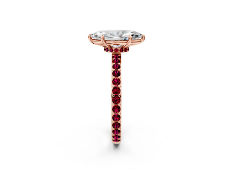 Rose gold Marquise Cut Diamond Pavé Engagement Ring with Round with Garnet side stone Accents and Prong Setting_2