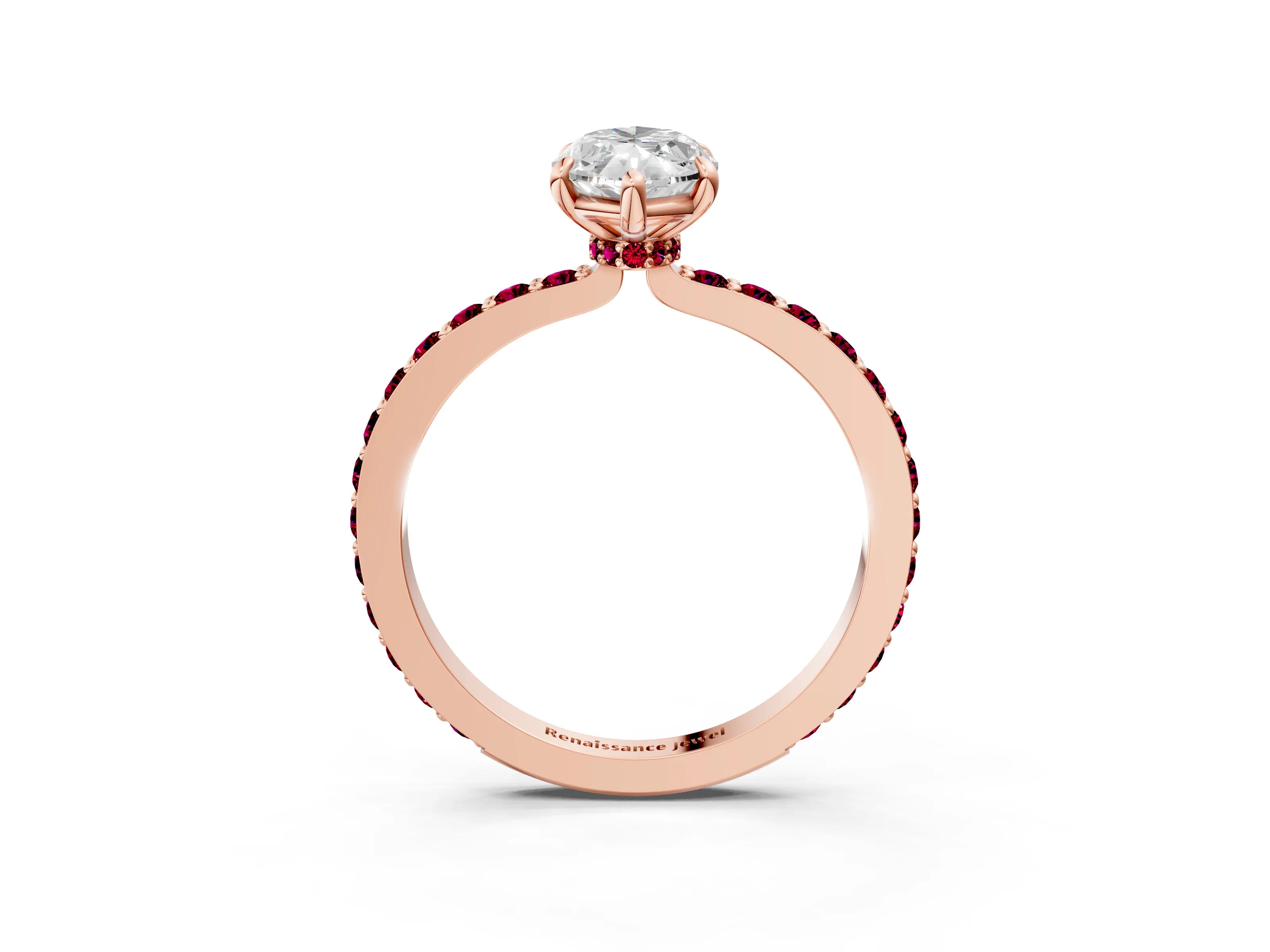 Rose gold Marquise Cut Diamond Pavé Engagement Ring with Round with Garnet side stone Accents and Prong Setting_3