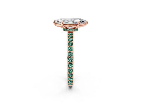 Rose gold Marquise Cut Diamond Pavé Engagement Ring with Round with Green Sapphire side stone Accents and Prong Setting_2