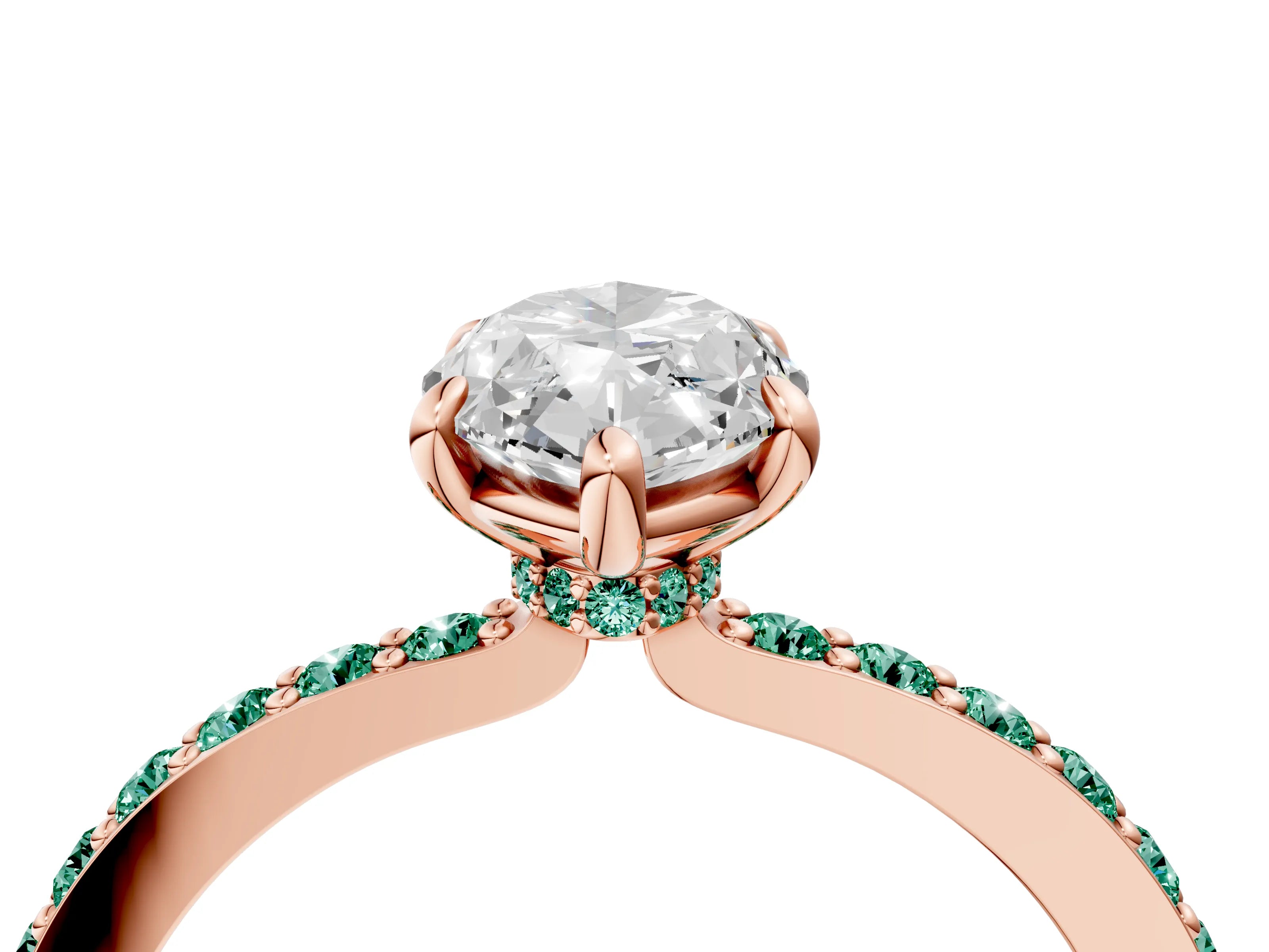 Rose gold Marquise Cut Diamond Pavé Engagement Ring with Round with Green Sapphire side stone Accents and Prong Setting_4