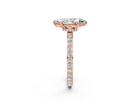 Rose gold Marquise Cut Diamond Pavé Engagement Ring with Round with Moissanite side stone Accents and Prong Setting_2