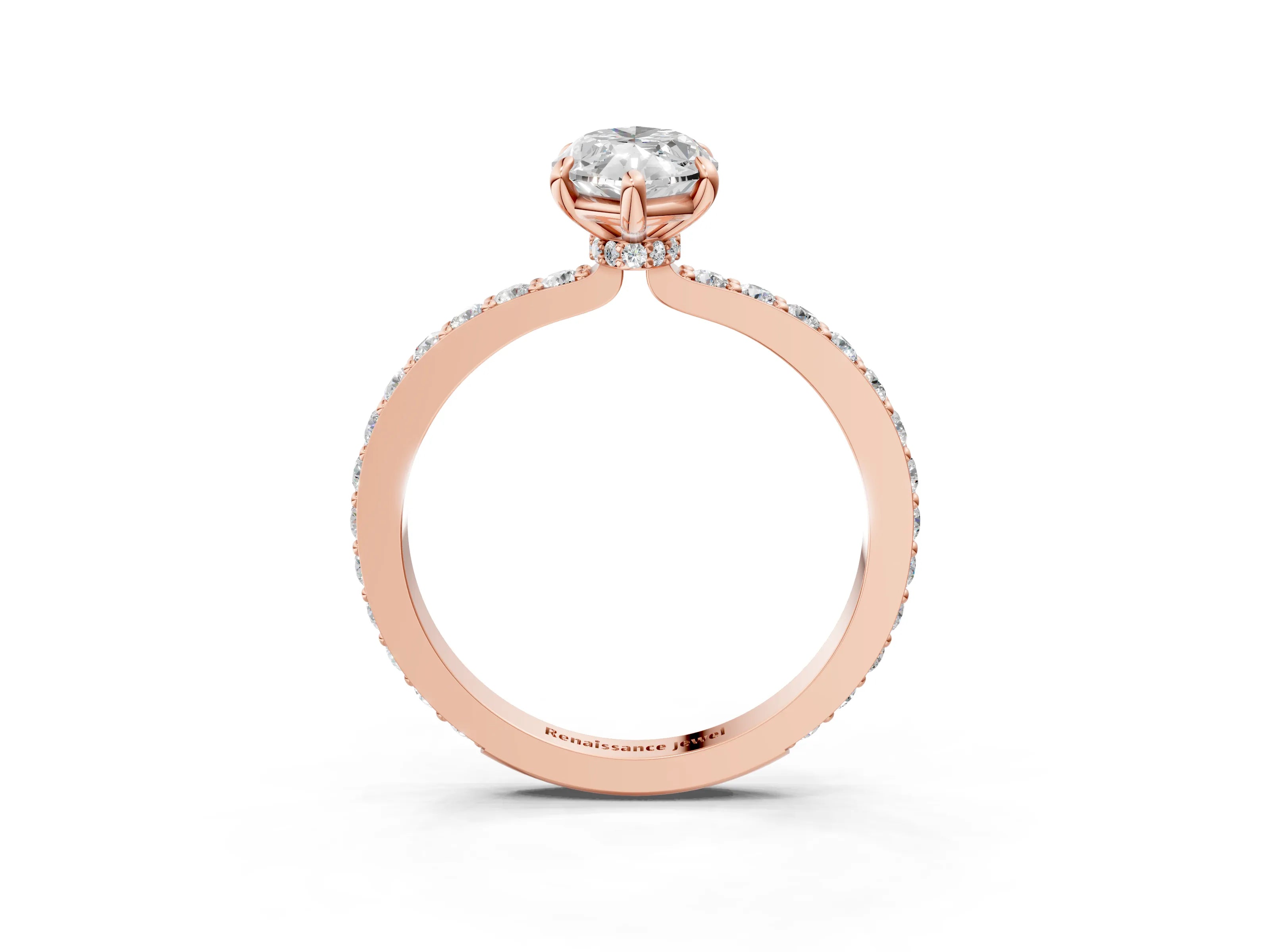 Rose gold Marquise Cut Diamond Pavé Engagement Ring with Round with Moissanite side stone Accents and Prong Setting_3