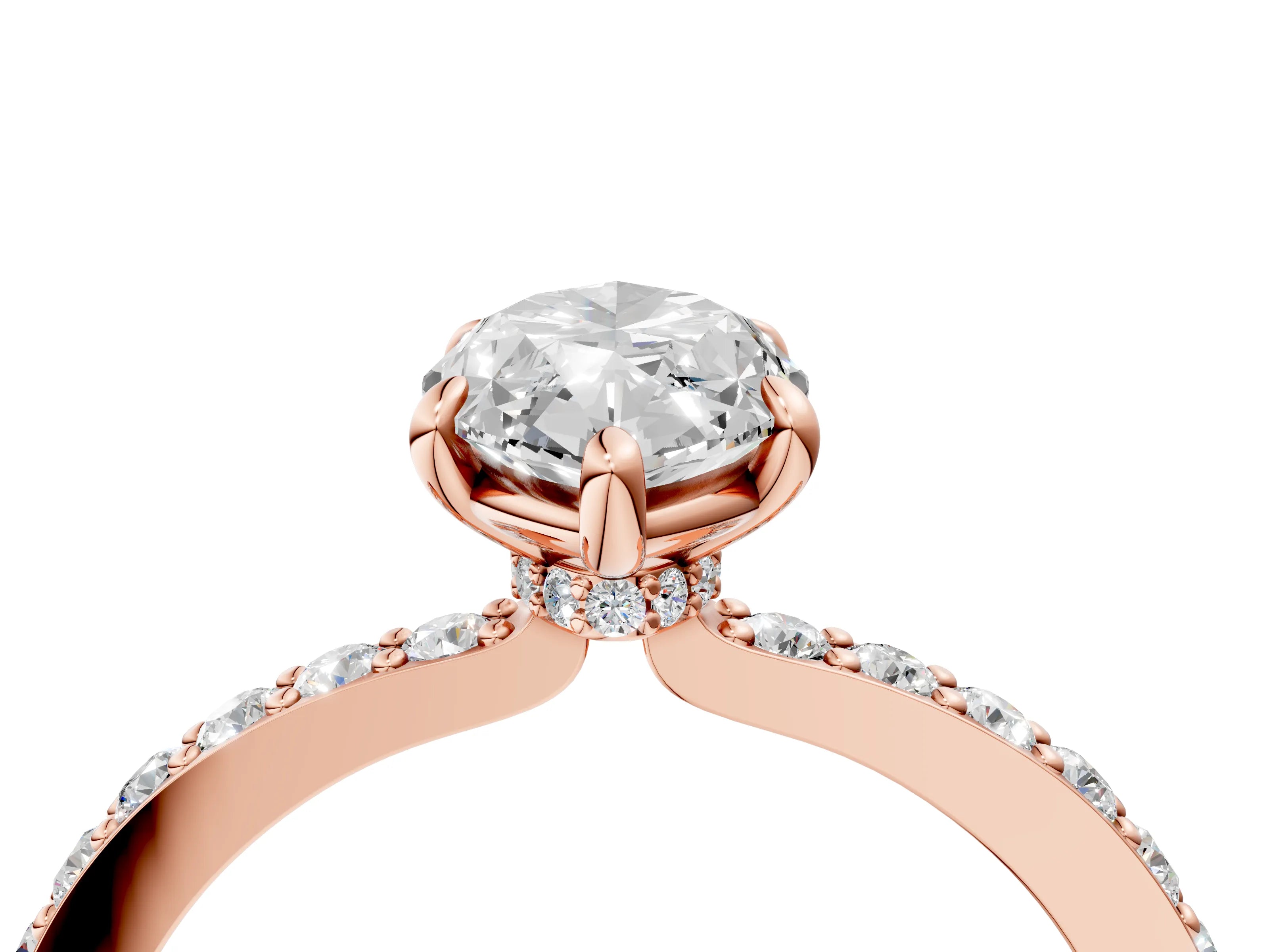 Rose gold Marquise Cut Diamond Pavé Engagement Ring with Round with Moissanite side stone Accents and Prong Setting_4