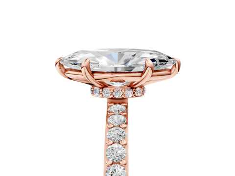 Rose gold Marquise Cut Diamond Pavé Engagement Ring with Round with Moissanite side stone Accents and Prong Setting_5