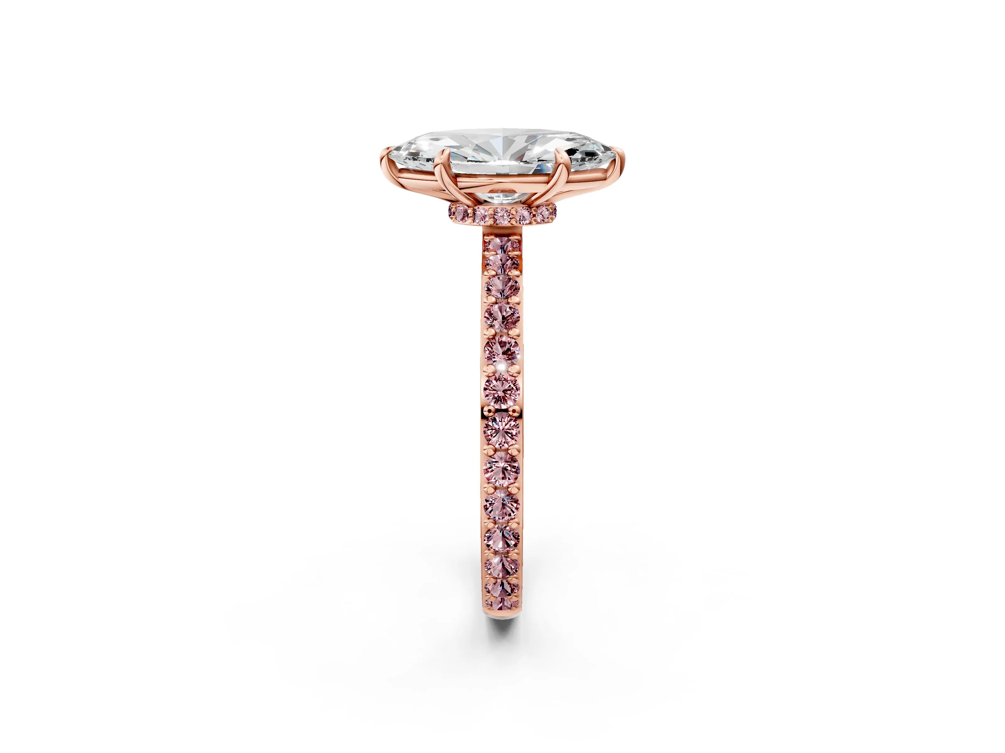 Rose gold Marquise Cut Diamond Pavé Engagement Ring with Round with Morganite side stone Accents and Prong Setting_2