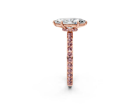Rose gold Marquise Cut Diamond Pavé Engagement Ring with Round with Morganite side stone Accents and Prong Setting_2